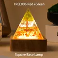 Crystal tree pyramid lamp with red and green stones on square wooden base - Tree006+6cm Square Lamp Base