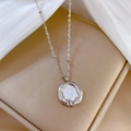 Dettaglio macro della collana in acciaio al titanio argento con ciondolo in conchiglia - Acciaio al titanio integrale / Argento (M502)