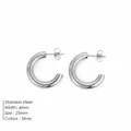 Modern polished silver stainless steel C-shape chunky hoop earrings in 25mm diameter size - Smooth Style (YE35960) / 25mm / Steel