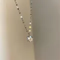 Minimalist silver necklace with a brilliant round cut single diamond in six-prong setting - Single Diamond Necklace (Titanium Steel Chain) / Silver