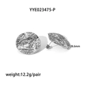 Pendientes de disco martillado plateados con superficie de metal arrugado de 28,6 mm - Pendientes de Botón Redondos con Textura Irregular Plateados (YYE023475-P)