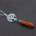 Detailed tree of life silver wire wrapped hexagon gold sandstone pendant necklace - Tree of Life + Red Jasper
