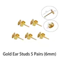 Clous d'oreilles dorés 6mm à disque plat avec fermoirs pour bijoux DIY lot de 5 paires - Clous d'Oreilles Dorés 5 paires