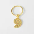 Golden nautilus hoop earring with spiral texture and sparkling zircon stones - Conch / Style C