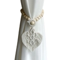 Fermatende boho con perline in legno e nappa a forma di foglia in cotone bianco - Stile Foglia / Bianco