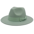 Detail van wollen fedora hoed met bijpassend grosgrain lint en strik in muntgroen - M (56-58cm) / Muntgroen (Strik)