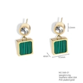 Detalle de pendientes bañados en oro 18K con malaquita cuadrada y especificaciones - Cuadrado Textura Malaquita Verde (568-01)