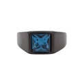 Matte black titanium steel ring with square deep blue sapphire gemstone inlay - Electric Black Lake Blue Stone