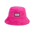 Cappello a secchiello in peluche fucsia con ricamo MAKE IT HAPPEN per uno stile street invernale - M (56-58cm) / Rosso rosa