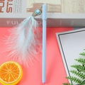 Cute light blue gel pen featuring a dreamy evil eye bead and soft feather pendant charm - Peacock Feather - Blue