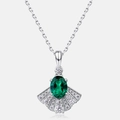 Collana a ventaglio in argento S925 con pendente in smeraldo verde e piccoli diamanti - Placcato Oro Bianco Argento Spesso [Pietra Principale Forma Ovale 6*8MM] NL018398 / Argento 925 [Pendente Con Catena]