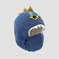 Close-up of children winter dinosaur hat with adjustable mask and ear protection - Blue