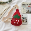 Kids strawberry canvas chest bag in red with white dots and green leaf detail - Red Strawberry