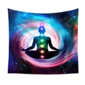 Detailed view of Seven Chakras meditation silhouette tapestry with galaxy space nebula design - Qy419-17