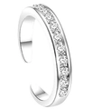 S925 sterling silver open toe ring with sparkling multi-row cubic zirconia inlay - Style 1 (Pave Zircon Silver) / Silver