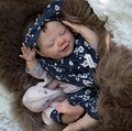 20-inch realistic sleeping newborn reborn doll in navy floral outfit with pink elephant - Dark Blue Floral Style / Normal Painted Cloth Body