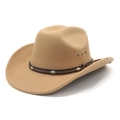 Classic camel wool felt western cowboy hat with studded leather band on white background - Camel / M (56-58cm)