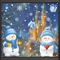 Christmas static window decals featuring blue cartoon snowmen with snowflakes and gift boxes - 2-Pack Combo BQ558+559
