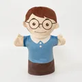 Plush boy hand puppet with glasses and blue shirt for interactive family storytelling - 25cm Half-body Dad