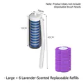 Disposable toilet brush set with 6 lavender-scented sponge refill heads and white holder - Large Clear Base + 6 Lavender Scent Refills / Purple