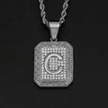 Hip hop silver pendant with iced-out letter C and Greek key border on rope chain - Steel Letter C / Pendant Only