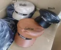 Three-color faux leather baker boy caps in khaki, black, and coffee with metal chain detail - One Size 58cm / Coffee Flat Top Chain Style