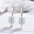 S925 sterling silver hoop earrings with marquise-cut zircon leaf wheat-ear design - Forest-style Leaf Earrings Led-94