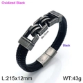 Men's braided leather bracelet in oxidized black finish with titanium steel clasp - Oxidized Black (Style A)