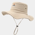 Khaki outdoor zonnehoed met bergborduurwerk en verstelbare kinband voor wandelen - Beige