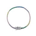 Rainbow cubic zirconia tennis bracelet with silver setting and secure clasp closure - 2MM Tennis Chain/Rainbow Gradient/Platinum Plated/16.5CM