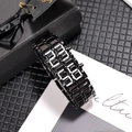 Lava LED digital watch with black stainless steel metal strap on a premium textured gift box - Tungsten Black White LED