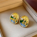 Vintage floral enamel earrings with pearls and gold settings for a French style look - 38# Multi-color Enamel Pearl (925 Sterling Silver Earring Post)