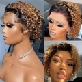 Short curly blonde ombre wig with lace front natural hairline for women - Gold