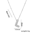 Silver letter L pendant necklace with micro-pave cubic zirconia in 18K white gold plating - Steel Color Letter L with Zirconia