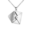 Minimalist silver stainless steel envelope pendant necklace with functional hinge opening - Silver color with Love you card