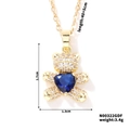 Macro view of gold teddy bear pendant with blue heart zircon and size specifications - Gold Blue Heart (N00322GDF)