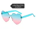 Frameless heart sunglasses with blue and pink gradient lenses and matching temples - Lake Blue to Pink Gradient