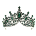 Baroque bridal tiara in antique silver finish with emerald green crystals on white base - Standard Antique Silver Green Rhinestone Crown