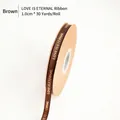 Brown 1.0cm grosgrain ribbon with gold Love is Eternal foil printing for gift wrapping - 1.0cm Wide x 30 Yards Long / Coffee