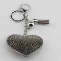 Sparkling heart keychain with grey rhinestones, silver carabiner, and luxury tassel - Gray