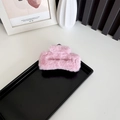 Chic pink plush square claw clip for women, winter faux fur hair accessory - Medium Lotus Pink (approx. 10cm)