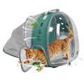 Green expandable pet carrier backpack with panoramic window and airflow system - Dark Green with White Extension