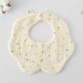 Floral petal-shaped baby bib in off-white gauze cotton with butterfly print and snaps - Gauze Flower Band - Small Polka Dots
