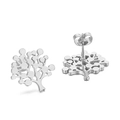 Polished silver stainless steel stud earrings featuring a hollowed Tree of Life design - Silver Tree Branch Style (KE59380-K)