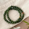 Elegant deep green agate bead bracelet set with polished finish for a zen aesthetic style - Natural Jasper Double Layer Bracelet