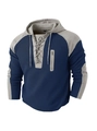 Detail der Waffelstruktur und blau-graues Patchwork am Herren-Kapuzenpullover - S / Marineblau