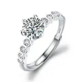 Classic S925 sterling silver six-prong moissanite ring with a unique hexagonal side setting - Nine-star Ring 1 Carat Ljz-84 / Adjustable Open