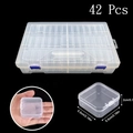 Set of 42 transparent plastic bead storage containers with blue latches for DIY crafts - 42 Grids Storage Box