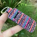 Leopard and colorful stripe print lipstick holder keychain with a sturdy metal ring - Striped Leopard