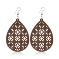 Détail de boucles d'oreilles en bois marron en forme de goutte avec motifs géométriques creux - #8 Brun Foncé Goutte Géométrique Creux